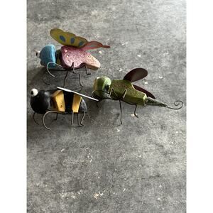 Vtg Hand Made Butterfly Bumblebee Dragonfly Wood & Metal Folk Art Figurines